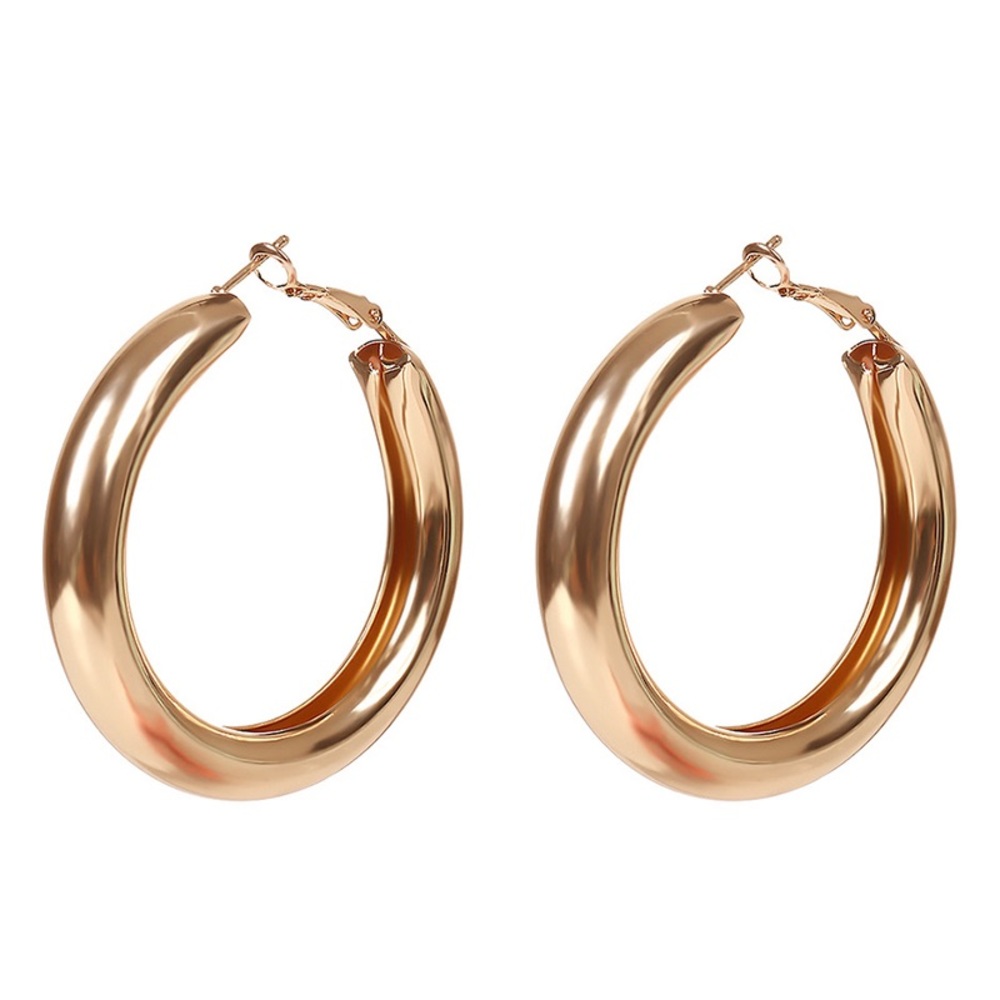 Chunky Large Gold Thick Hoop Earrings - Picture 5 of 5